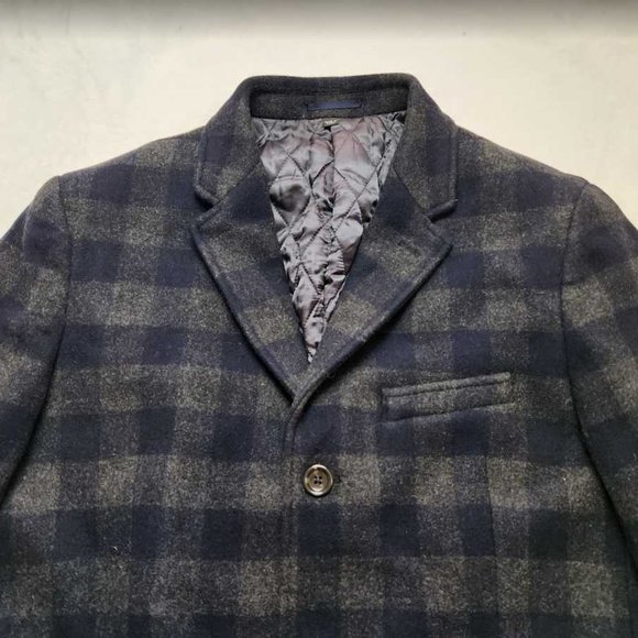 NEW MENS 46R J CREW LUDLOW TOPCOAT IN NAVY GREY PLAID WOOL BLEND TOP COAT - Picture 6 of 16